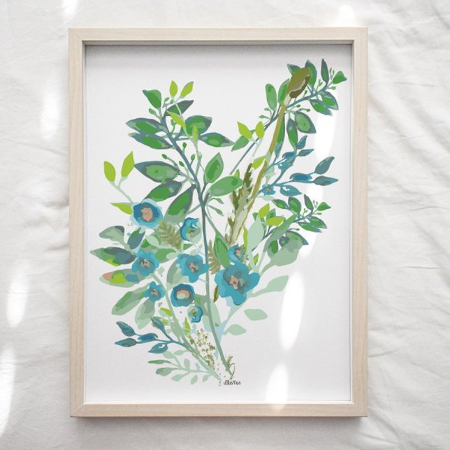 Impression d'art floral (Floral Art Print in blues and greens from Studio Posies. )