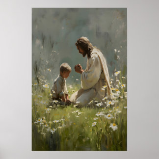 Impression d'art Jésus et garçon priant pour la nu