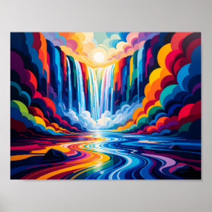 Impression d'art mural abstrait de cascade arc-en-
