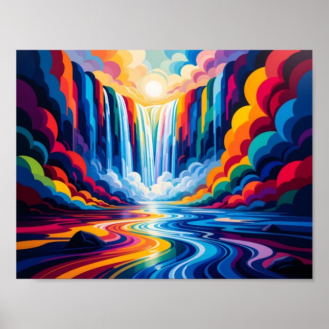 Impression d'art mural abstrait de cascade arc-en- (Devant)