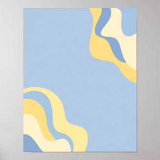 Impression d'art mural abstraite bleue et jaune en