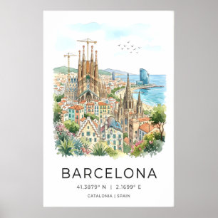 Impression d'art mural de Barcelone aquarelle colo