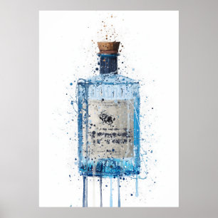 Impression d'art mural de bouteille de gin 'Blue B