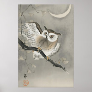 Impression d'art mural de hibou japonais Oiseau Ze