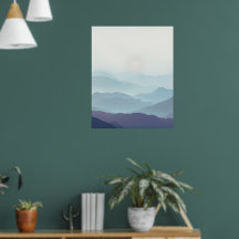 Impression d'art mural de montagne brumeuse minima