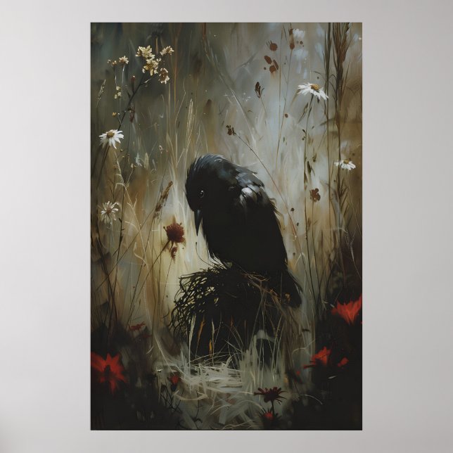 Impression d'art mural oiseau noir, décoration mur (Devant)