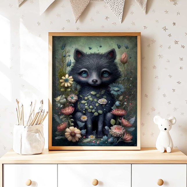 Impression d'art mural pour chambre d'enfant Renar (Mystical Black Fox Nursery Wall Art Print by TinkPrints.)