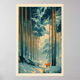 Impression d'art mural renard Forêt de bambou en h