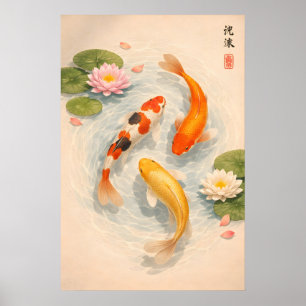 Impression de bassin de carpes koï japonaises, nén