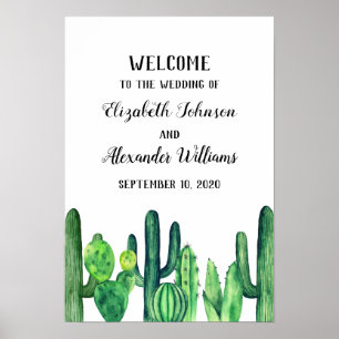 Impression de bienvenue de mariage de cactus vert.