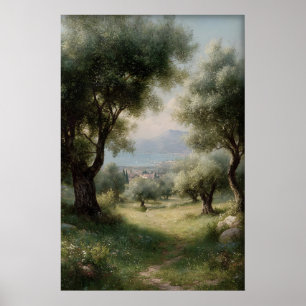 Impression de bosquet d'oliviers, paysage printani
