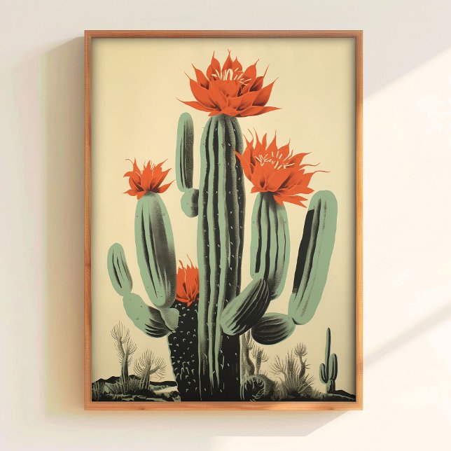 Impression de cactus fleuri Art mural rétro Fleur  (Créateur téléchargé)