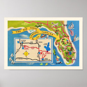 Impression de carte des attractions vintage de Flo