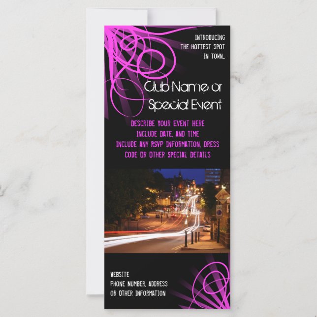 Impression de carte en rack, club de nuit rose ou  (Devant)