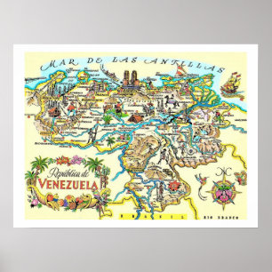 Impression de carte vintage colorée du Venezuela