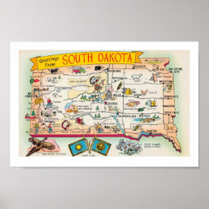 Impression de carte vintage du Dakota du Sud
