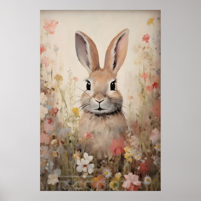 Impression de champ de fleurs de lapin de Pâques,  (Devant)