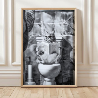 Impression de chat de salle de bain lisant sur les