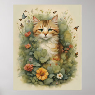 Impression de chat vintage, papier d'affiche de va