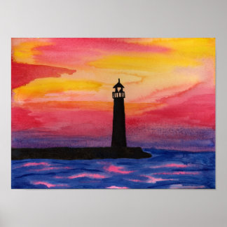 Impression de couleur d'aquarelle du phare