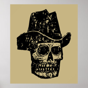Impression de crâne de cow-boy vintage avec vieux
