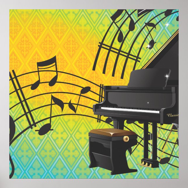 Impression de dessin animé de piano à queue (Devant)