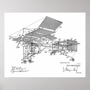 Impression de dessin d'art d'avion Vintage 1914