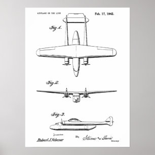 Impression de dessin d'avion Vintage 1942