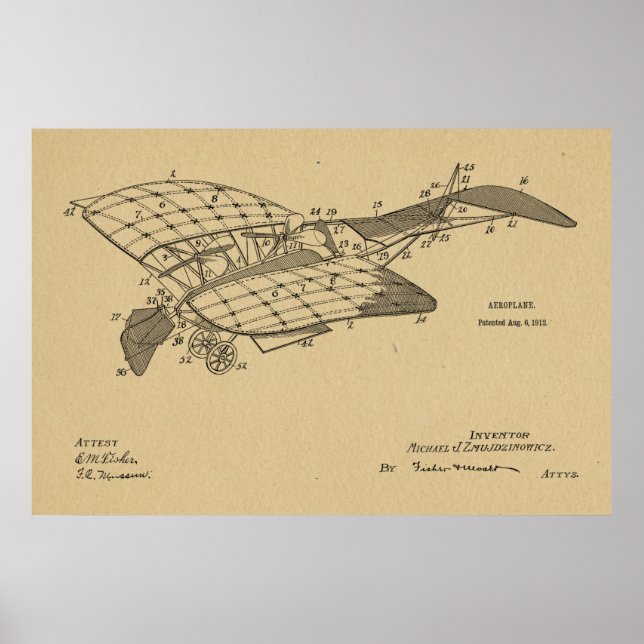 Impression de dessin de brevet d'avion de 1912 (Devant)
