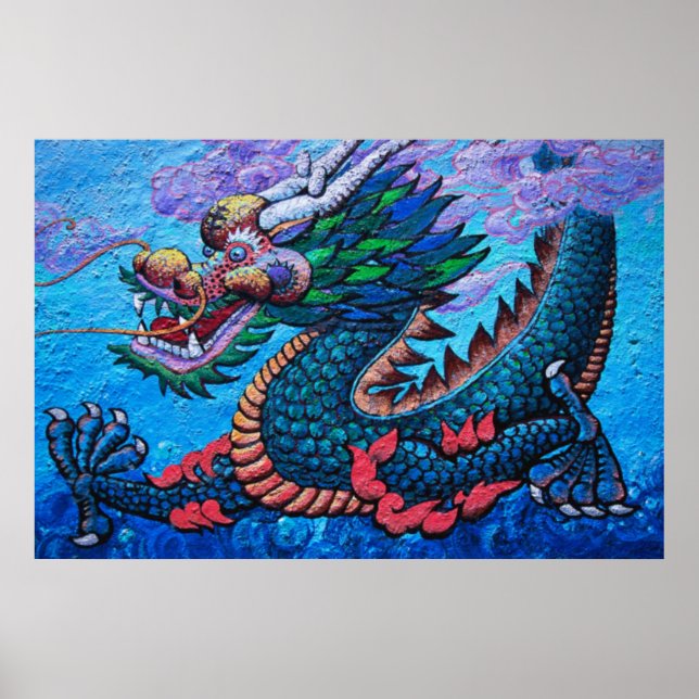 Impression de dragon coloré chinois asiatique (Devant)