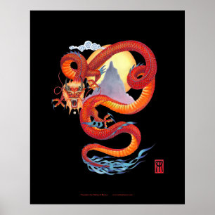 Impression de dragon rouge chinois en noir