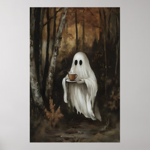 Impression de fantôme buvant du café dans une forê