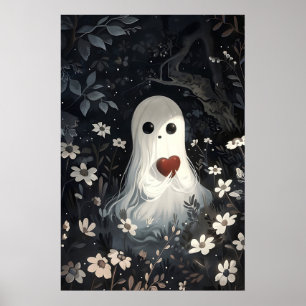Impression de fantôme tenant un cœur dans les bois