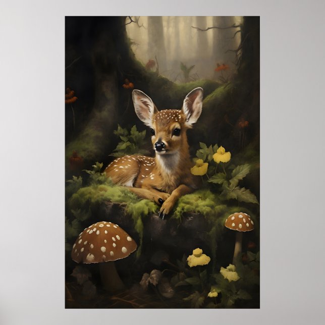 Impression de faon, bébé cerf dans une forêt vert  (Devant)
