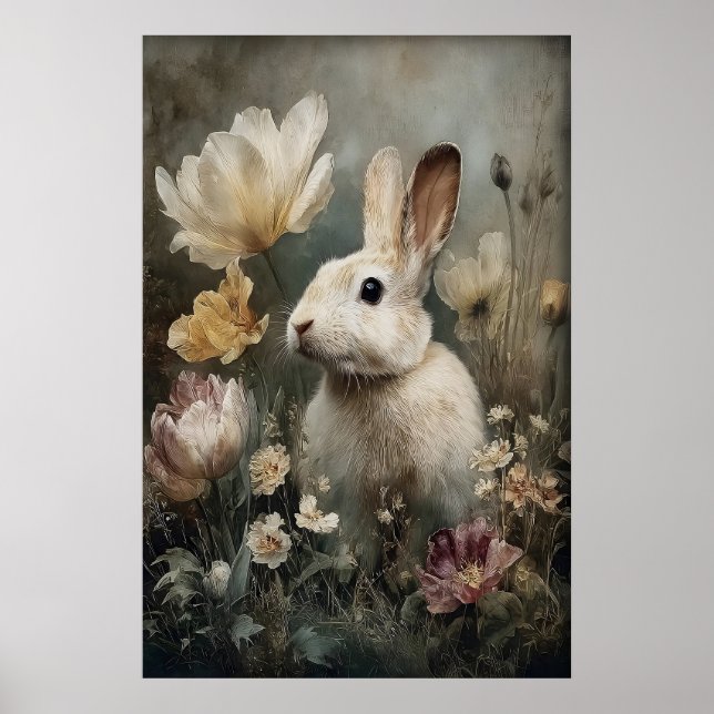 Impression de fleurs de lapin de Pâques antique (Devant)