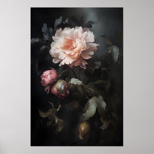 Impression de fleurs de pivoines magiques vintage,
