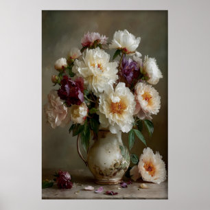 Impression de fleurs de pivoines vintage, bouquet