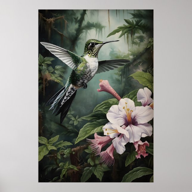 Impression de forêt de fleurs de colibri, Dark Aca (Devant)