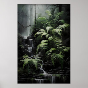Impression de forêt de fougères de cascade, Gothiq