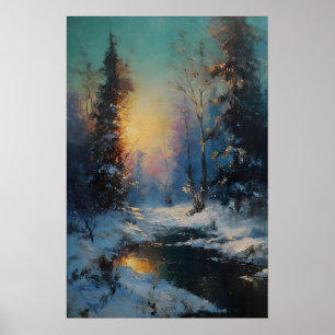 Impression de forêt hivernale vintage, rustique en