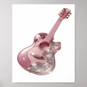 Impression de GUITARE PAILLETTE ROSE argentée ludi