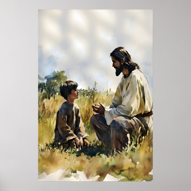 Impression de Jésus et d'un petit garçon discutant (Devant)