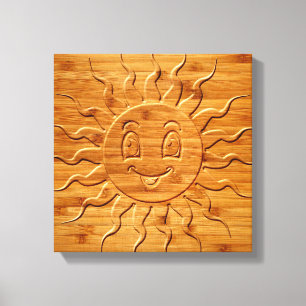 Impression De La Face Solaire Souriante En Bois