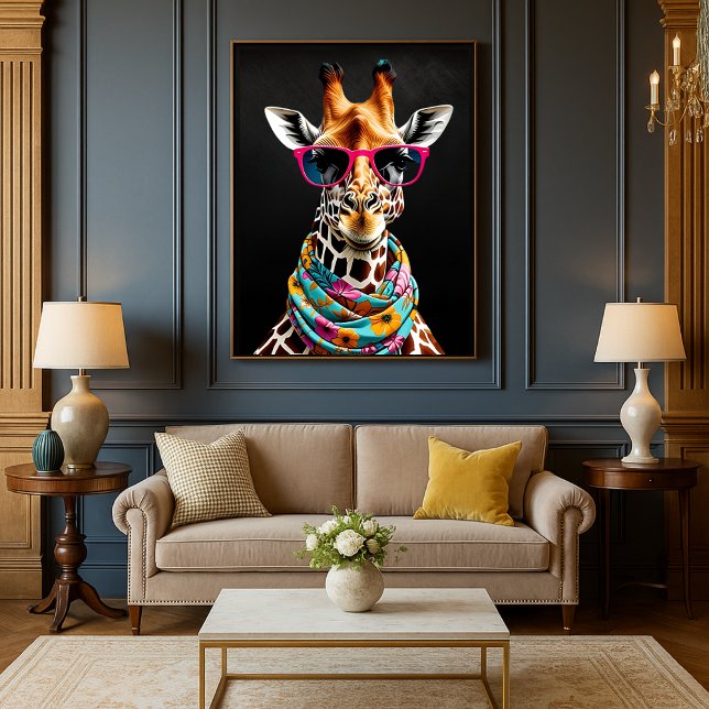 Impression de la Giraffe colorée Maximaliste (Colorful Maximalist Fun Giraffe Art Print Mockup 1)