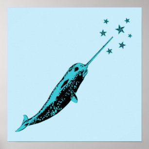 Impression de l'affiche d'art mural bleu Narwhal