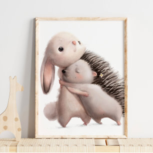 Impression de lapin à l'aquarelle Câlins de hériss