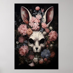 Impression de lapin crâne gothique, lièvre floral