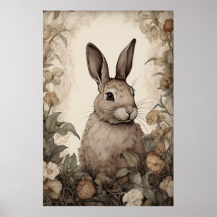 Impression de lapin fleur, lièvre rustique Cottage