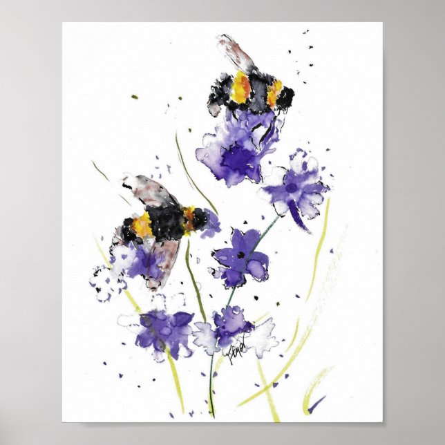 Impression de l'aquarelle d'origine des abeilles e (Devant)