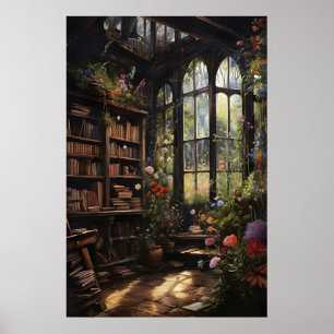 Impression de librairie florale, Maison Goth Dark 